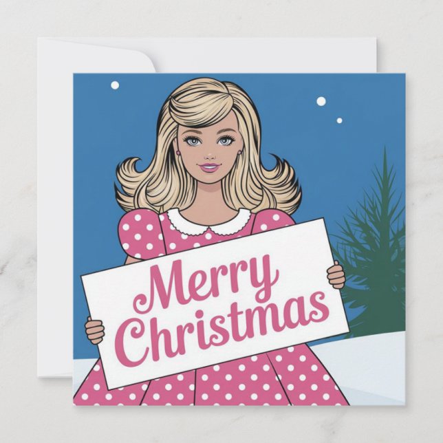 Pop art rose Joyeux Noël retro fille (Devant)