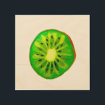 Pop art vif kiwi fruit original aquarelle<br><div class="desc">Une jolie tranche de fruits de kiwi colorée et vibrante d'un tableau original de Sacha Grossel. Ce grand fruit de style pop art est vert et très lumineux et coloré contre un arrière - plan en bois neutre. Excentrique et original.</div>