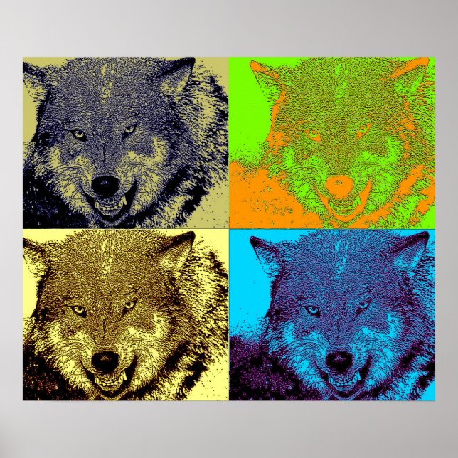 Pop Art Wild Wolf in Snow Art Poster Imprimer (Devant)