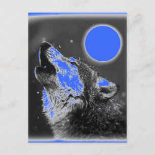 Pop Art Wolf Howling à la carte postale Moon