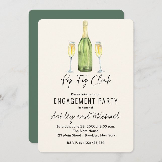 Pop Fiz Champagne Engagement Party Invitation (Devant / Derrière)