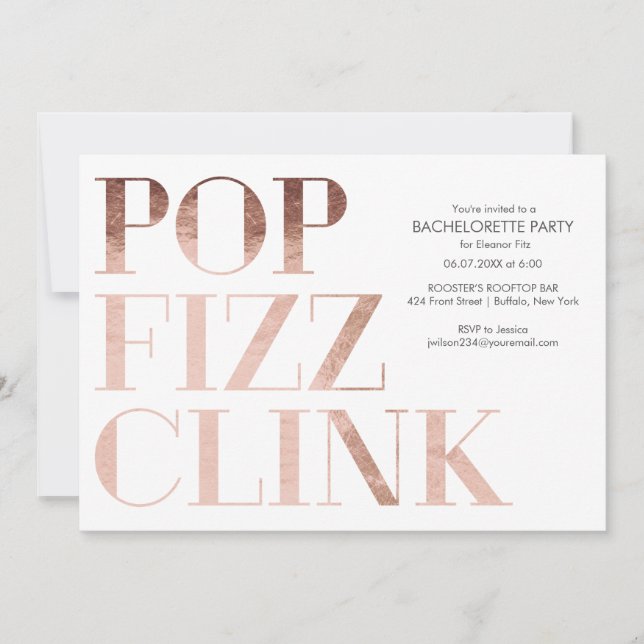 Pop Fizz Clink Bachelorette Invitation Faux Foil (Devant)