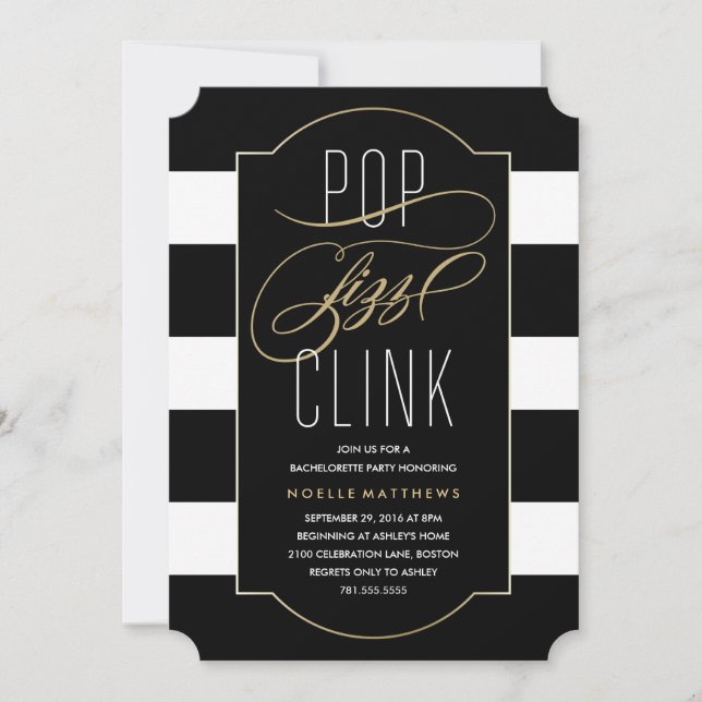 Pop Fizz Clink Bachelorette Party Invitation (Devant)