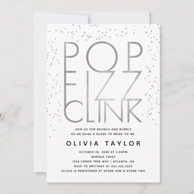 Pop Fizz Clink Invitation à la douche nuptiale, Ar (Devant)