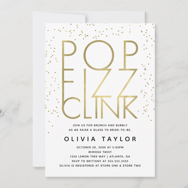Pop Fizz Clink Invitation à la douche nuptiale, Fa (Devant)