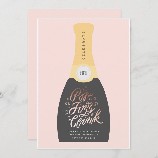 Pop Fizz Clink| Invitation de la fête du Nouvel An (Devant / Derrière)