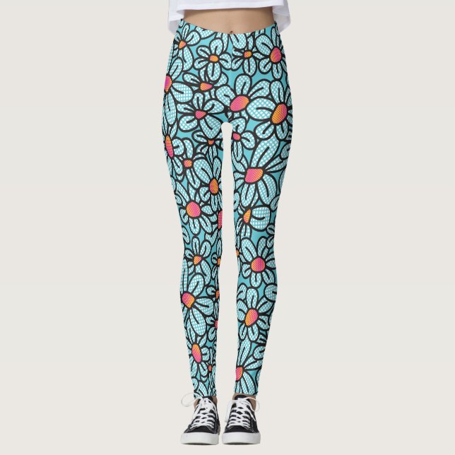Pop Fleur (Aqua) Leggings (Devant)