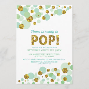 Pop Genre Reveal Baby shower Mint Gold Invitation