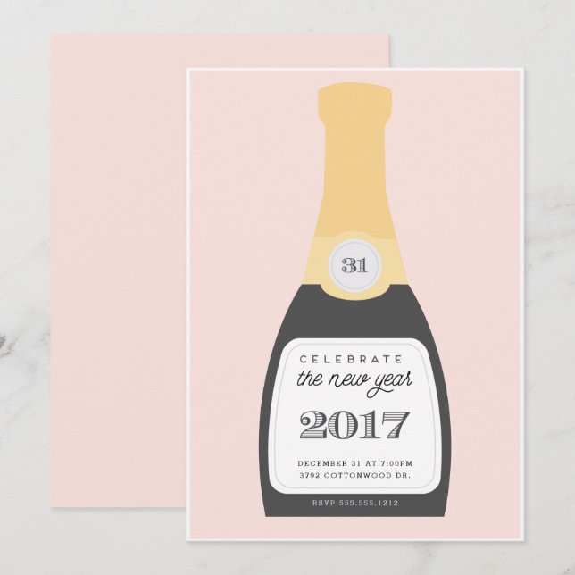 Pop le Champagne| Invitation de la fête du Nouvel  (Devant / Derrière)