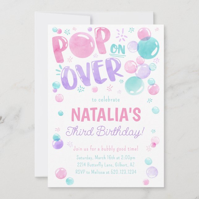 Pop on Over Bubbles Anniversaire Fête Invitation (Devant)