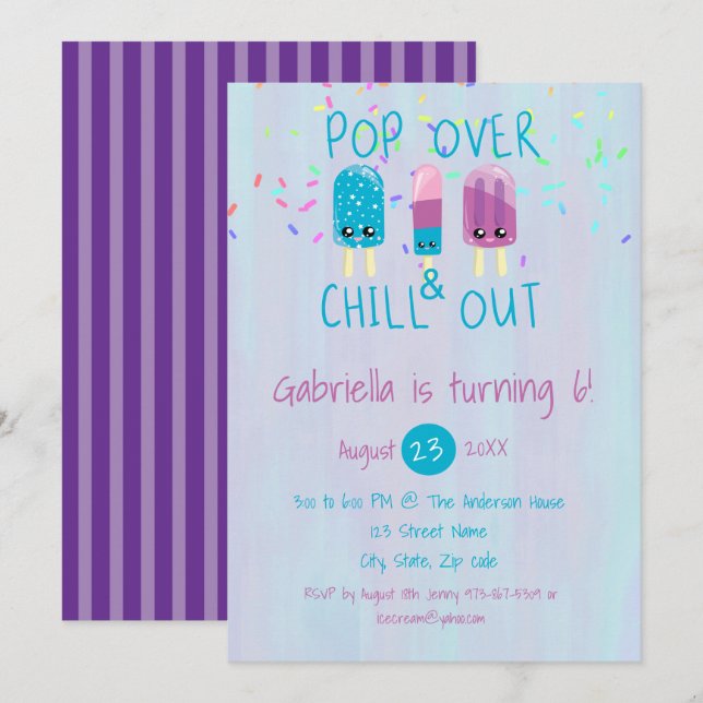 Pop Over & Chill Out Ice Pop Invitation Anniversai (Devant / Derrière)