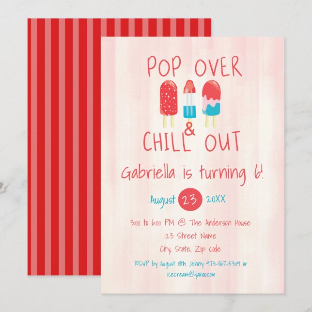 Pop Over & Chill Out Ice Pop Invitation Anniversai (Devant / Derrière)
