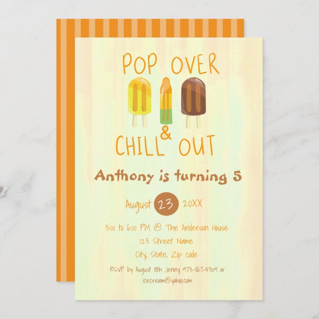 Pop Over & Chill Out Ice Pop Invitation Anniversai (Devant / Derrière)