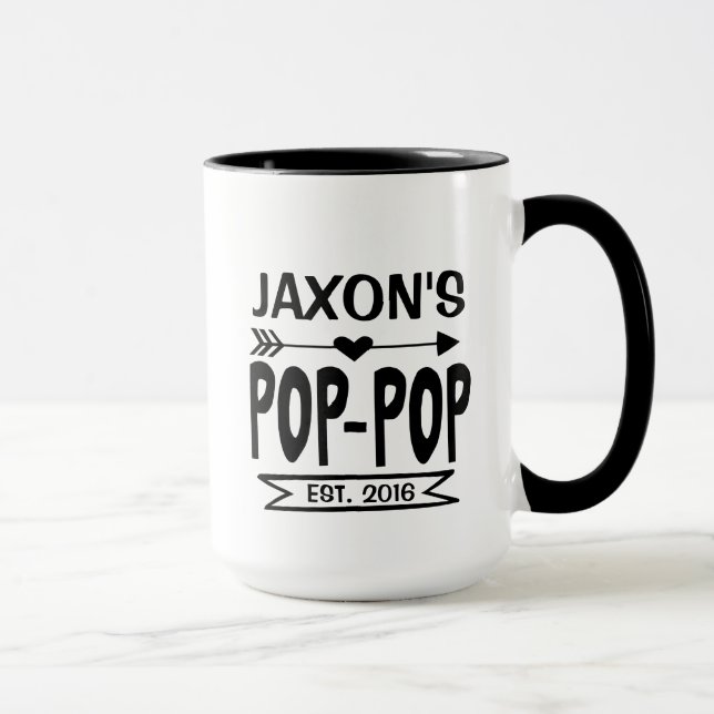 Pop Pop Mug avec le nom du petit-enfant et année d (Droite)