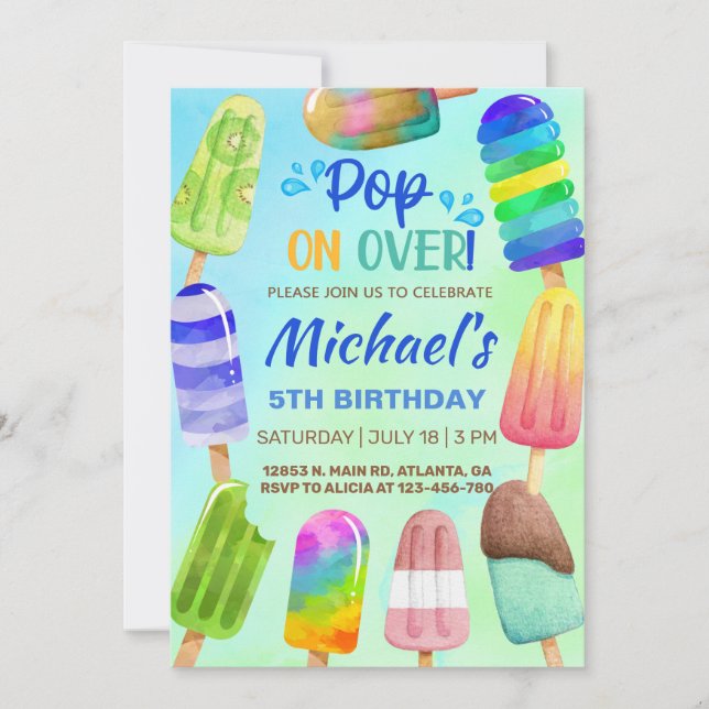 Pop sur popsicles invitation d'anniversaire d'été. (Devant)