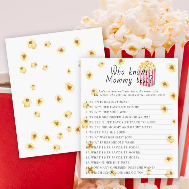 Popcorn baby shower Qui connaît maman meilleur jeu (Créateur téléchargé)