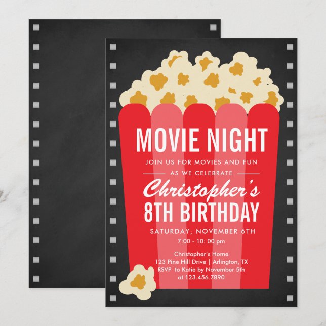 Popcorn Movie Nuit Anniversaire Invitation de fête (Devant / Derrière)