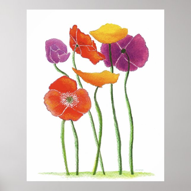 Poppies abondantes aquarelle tableau Poster (Devant)