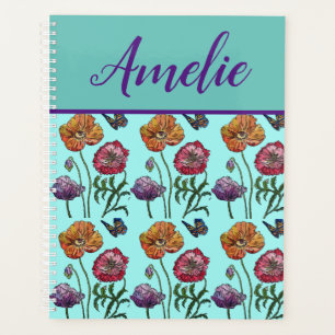 Poppies de pavot Red Shabby Chic Aqua Floral Fleur