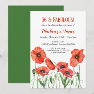 Poppies Floral Invitation Anniversaire Adulte Popp