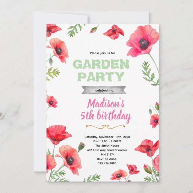 Poppies Garden Party Invitation (Devant)