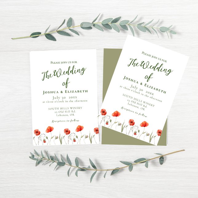 Poppies minimalistes modernes Invitations de maria (Find coordinating products in the Modern Minimalist Poppies Wedding Collection)