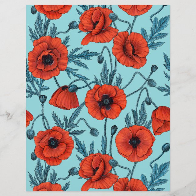Poppies, rouge et bleu sur le bleu de la piscine (Devant)