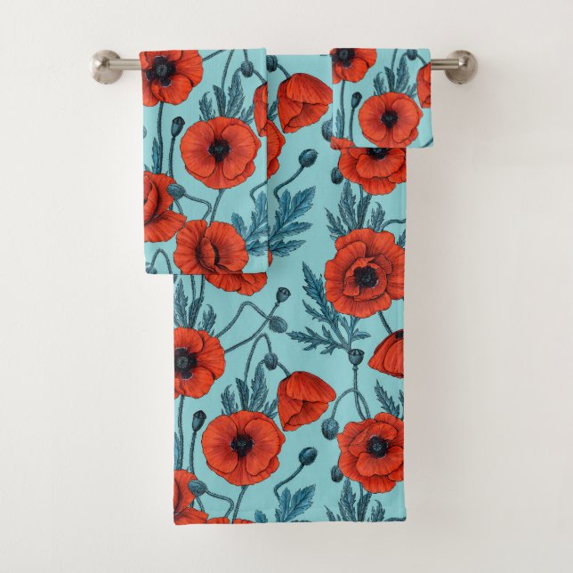 Poppies, rouge et bleu sur le bleu de la piscine (En situation)