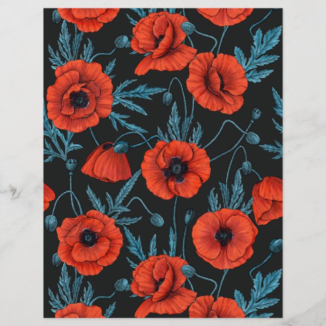 Poppies, rouge et bleu sur noir (Devant)