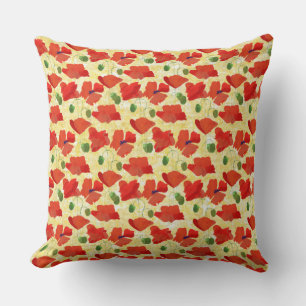 Poppies rouges Cornfield Coussin jaune, Cushion