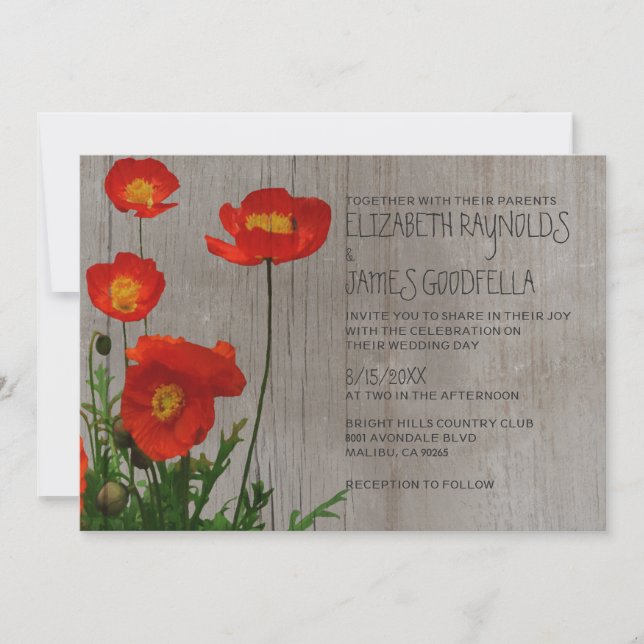 Poppies rustiques Invitations de mariage (Devant)