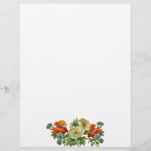 Poppy et Cornflowers Vintage Floral Art