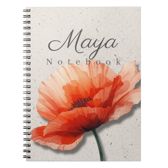Poppy Floral Notebook Name | Red Flower Journal (Devant)