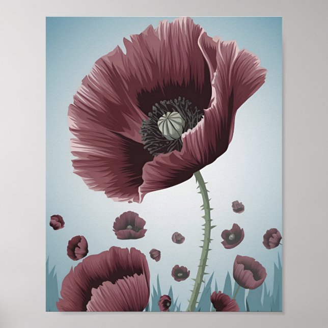 Poppy Flower Field Poster – Minimalist Flat Vector (Devant)