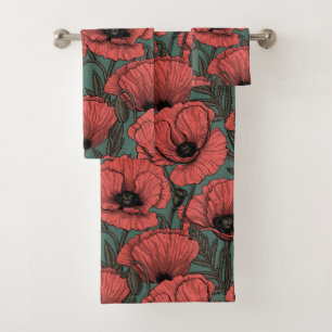 Poppy garden en coral, brown et pine green