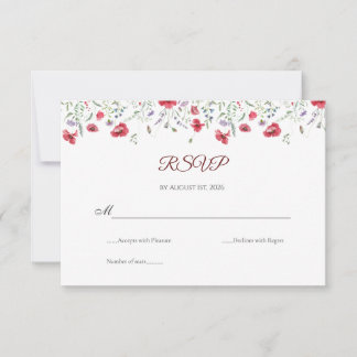 Poppy & Lavender Watercolor Floral Wedding RSVP