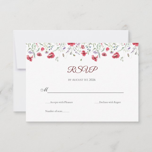 Poppy & Lavender Watercolor Floral Wedding RSVP (Devant)