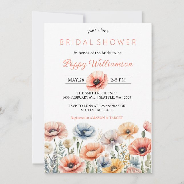 POPPY Mason Jar Invitation de la nuptiale de douch (Devant)