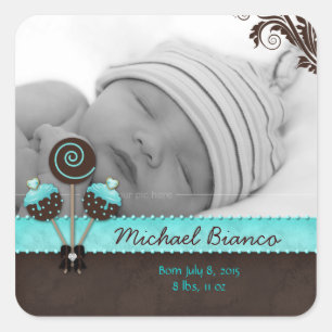 Pops de gâteau Baby Boy Sticker Blue Brown Candy 2