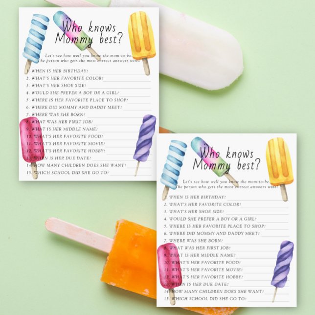 Popsicle baby shower Qui connaît maman meilleur je (Créateur téléchargé)