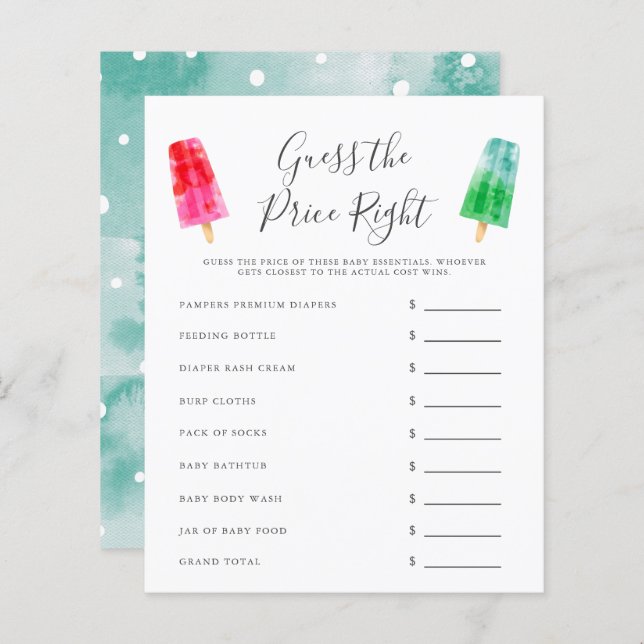 Popsicle Coloré Devinez Le Bon Prix Jeu (Devant / Derrière)