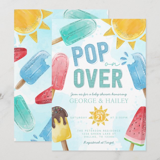 Popsicle Pop Sur Invitation Baby shower (Devant / Derrière)