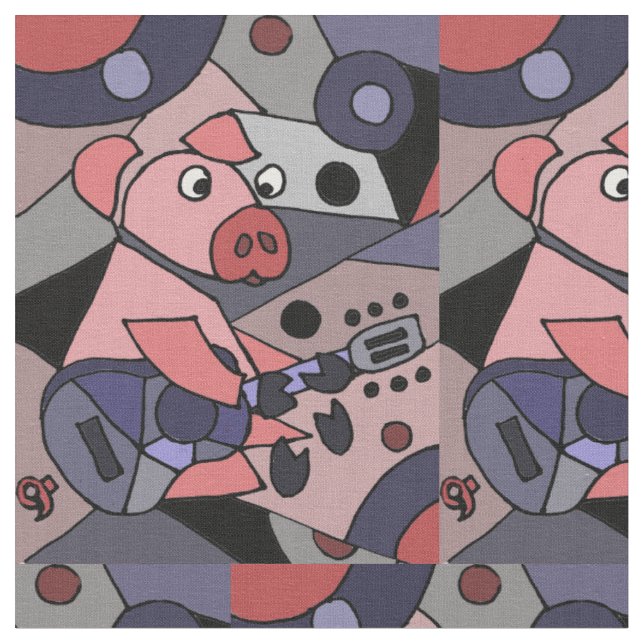 Porc rose drôle jouant le tissu abstrait de (Fermer)