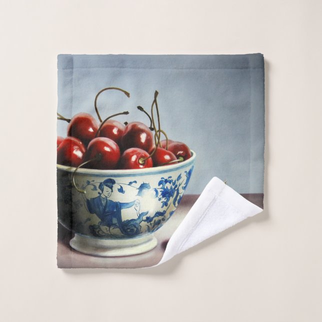 Porcelaine Bleue & Cerises (Gant de toilette)