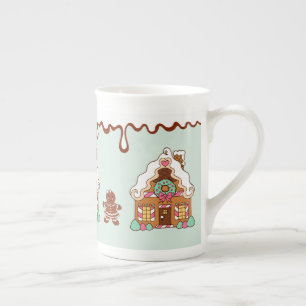 Porcelaine Tasse Maison en Pain d'Épice à la Menthe