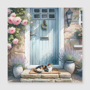 Porche Floral Cottagecore avec Chat Calico Magnéti
