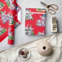 Porcs adorables sur papier cadeau de Noël rouge