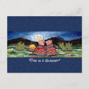 Porcs dans une carte postale blanche Whimsical Wat