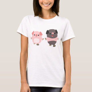 Porcs mignons de bande dessinée sur un T-shirt de