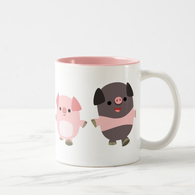 Porcs mignons de bande dessinée sur une tasse de (Droit)